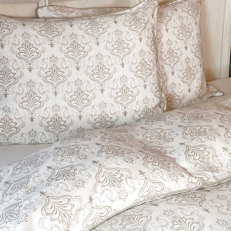 Ensemble de housse de couette 3 pièces BedVoyage - 100% viscose de bambou - Froid et léger, Damas champagne