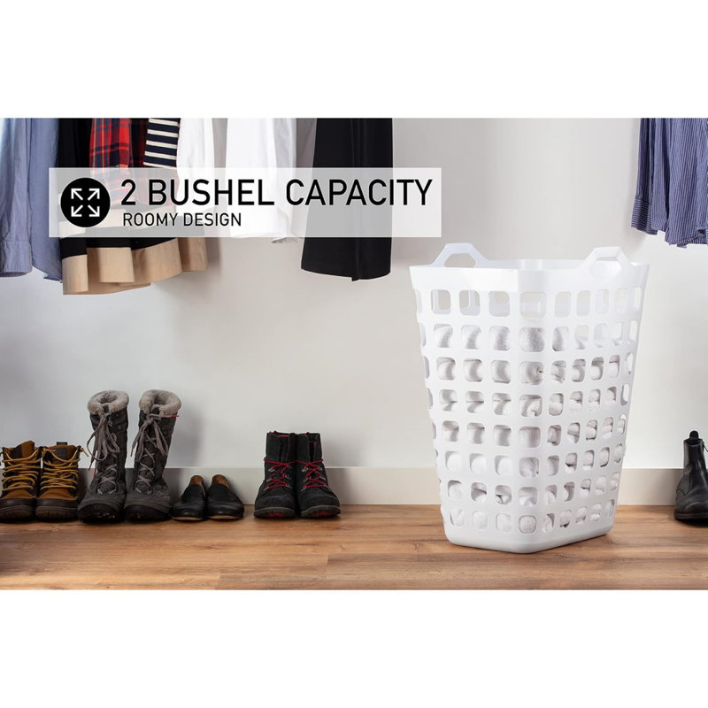 Flex Hamper With V-Shaped Dual Handles, Pack Of 1, Carrying Comfort And Strength, Two Bushel Capacity Holds Up To 3 Loads Of Laundry, Fully Ventilated, White