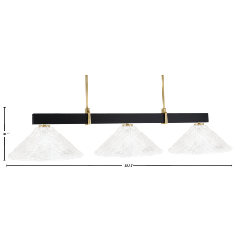 Bar 3 lumières Raheemah Wellington, H 10,5 po x l 16 po x P 16 po, Transparent, Noir mat / laiton