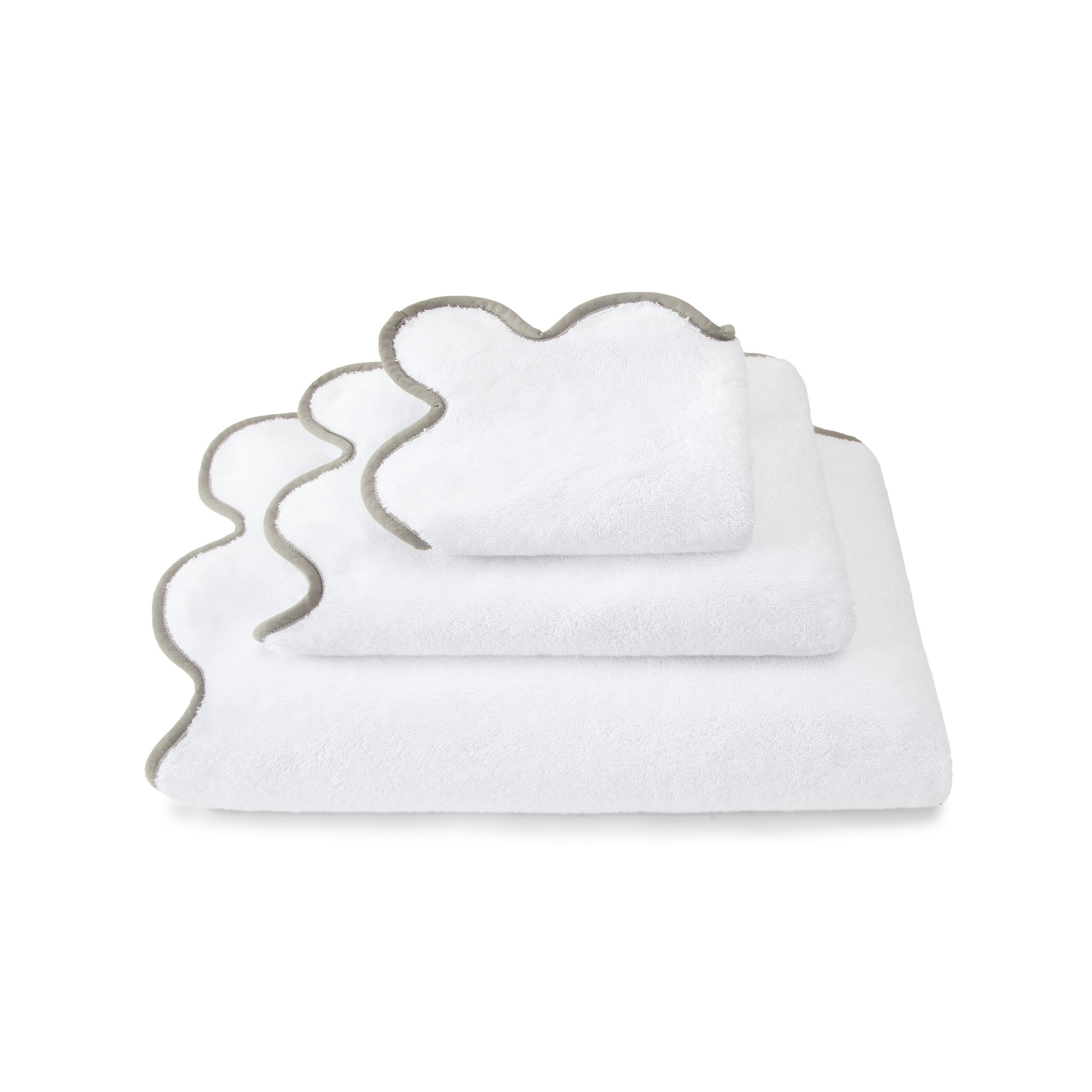 Scalloped Hand Towel, White/Gray