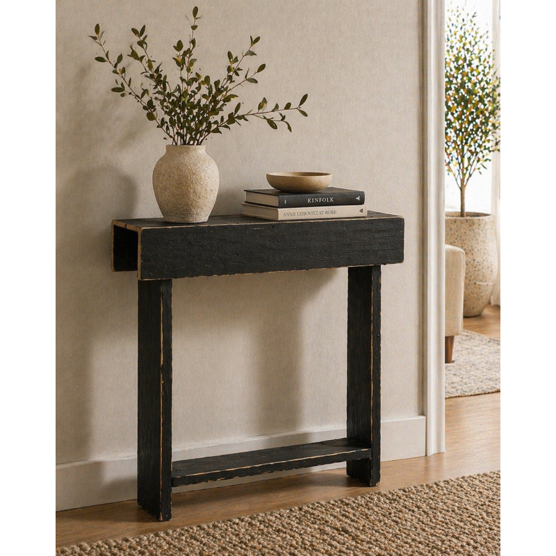  Slim Reclaimed Wood Console Table | Minimal Entryway Accent (26" x 8" x 30"H) Black, Black
