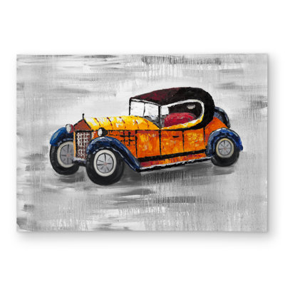 Yellow Vintage Car Toy - Transportation Rug for Home Decor