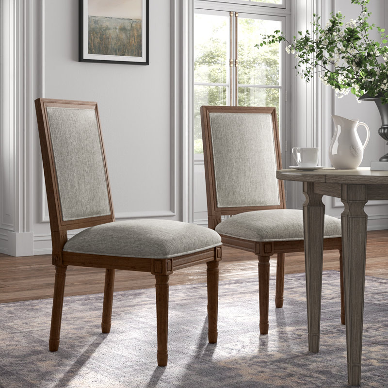 Hildemar 20.5" H Linen Upholstered Side Chair, Gray Linen, Natural