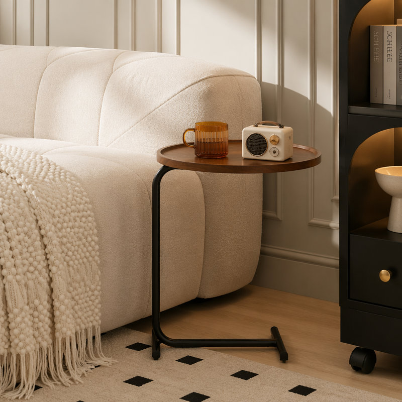 C-Shaped Side Table Small Sofa Table Side Table Tray Table Bed With Desk Tv Tray Table, Brown, Brown