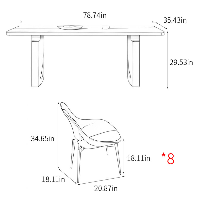 Simple modern home dining table sets, 29.53"H x 78.74"L x 35.43"W
