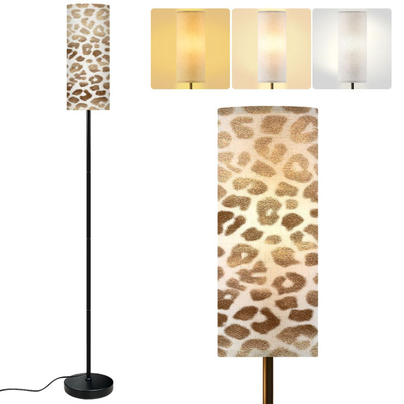  68.5" Standing Floor Lamp Leopard print gold texture Dimmable Metal Pole Lamp with Linen Lampshade LED Bulb Included