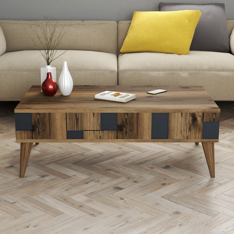 Modern Geometric Coffee Table, Walnut & Anthracite, 41.3 x 14.8 x 23.4 inches | 100% Melamine Coated Particle Board, Thickness: 0.7 inches | Stylish & Functional Design for Living Room & Lounge Spaces