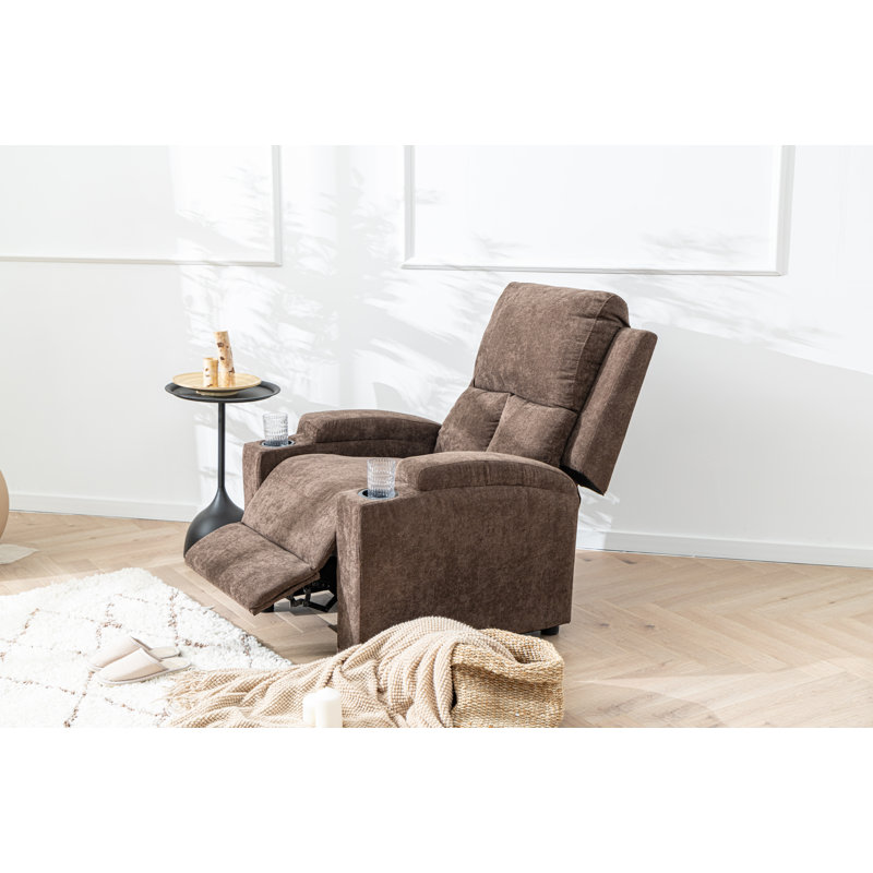 30.71" Wide Chenille Push Back Recliner With USB Charging Ports, And Built-In Cup Holders, Brown