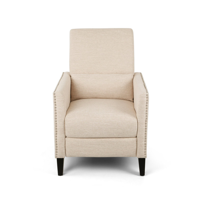 Fauteuil inclinable manuel à pression, garniture cloutée, tissu beige