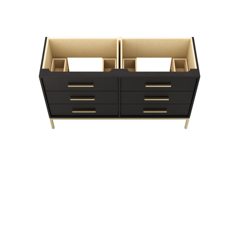 Rift White Oak Double Drawer Bath Vanity, Classic Black, Satin Gold, 60"