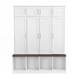 Hall Tree with 4 Hanging Hooks, Wood Grain Bench with Multiple Storage Space