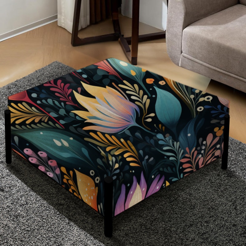 Motif botanique abstrait de verdure - grand repose-pieds carré floral