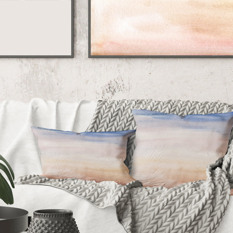 Abstrait pastel avec taches bleu foncé, rose et beige - coussin moderne imprimé, 18" x 18"