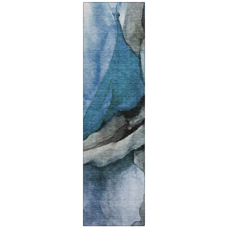 Machine Washable Indoor/Outdoor Xhevrie Blue Rug, Runner 2'3" x 7'6"