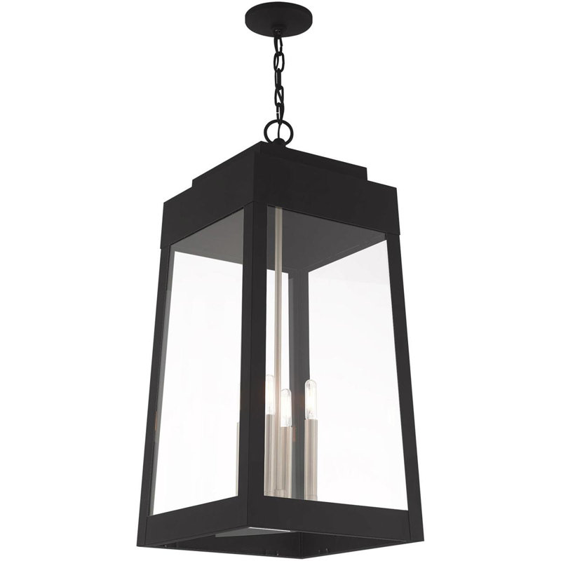 13.75 Inch 4-Light Black Outdoor Pendant Lantern with Clear Glass Shade