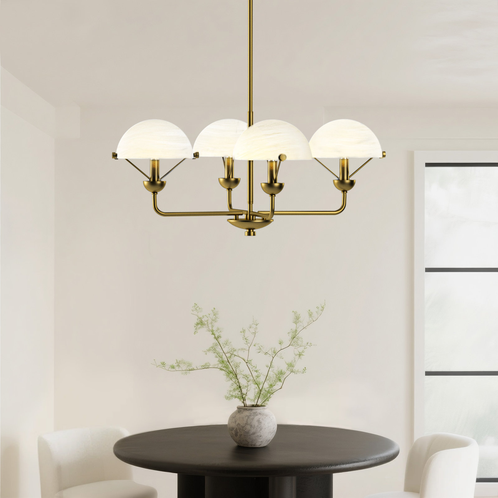 4-Light 28"W Modern/Traditional Chandelier With Metal, Feature Glass/Metal Shade For Dining Room Or Kitchen Island