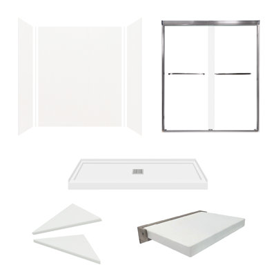 Ensemble de douche 6 pièces avec porte et accessoires 60 po x 36 po x 72 po Transolor, blanc / chrome poli