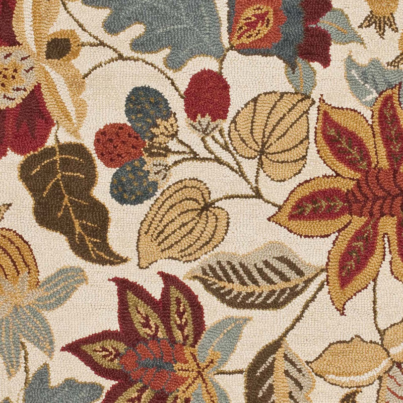 Tapis floral en laine crocheté à la main Emrick, Rond 6 pi
