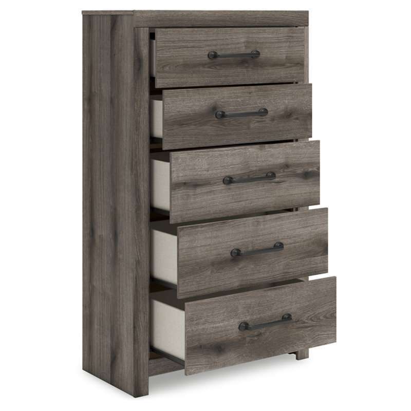 Gray Weathered Wood 5-Drawer Chest with Roller Glides