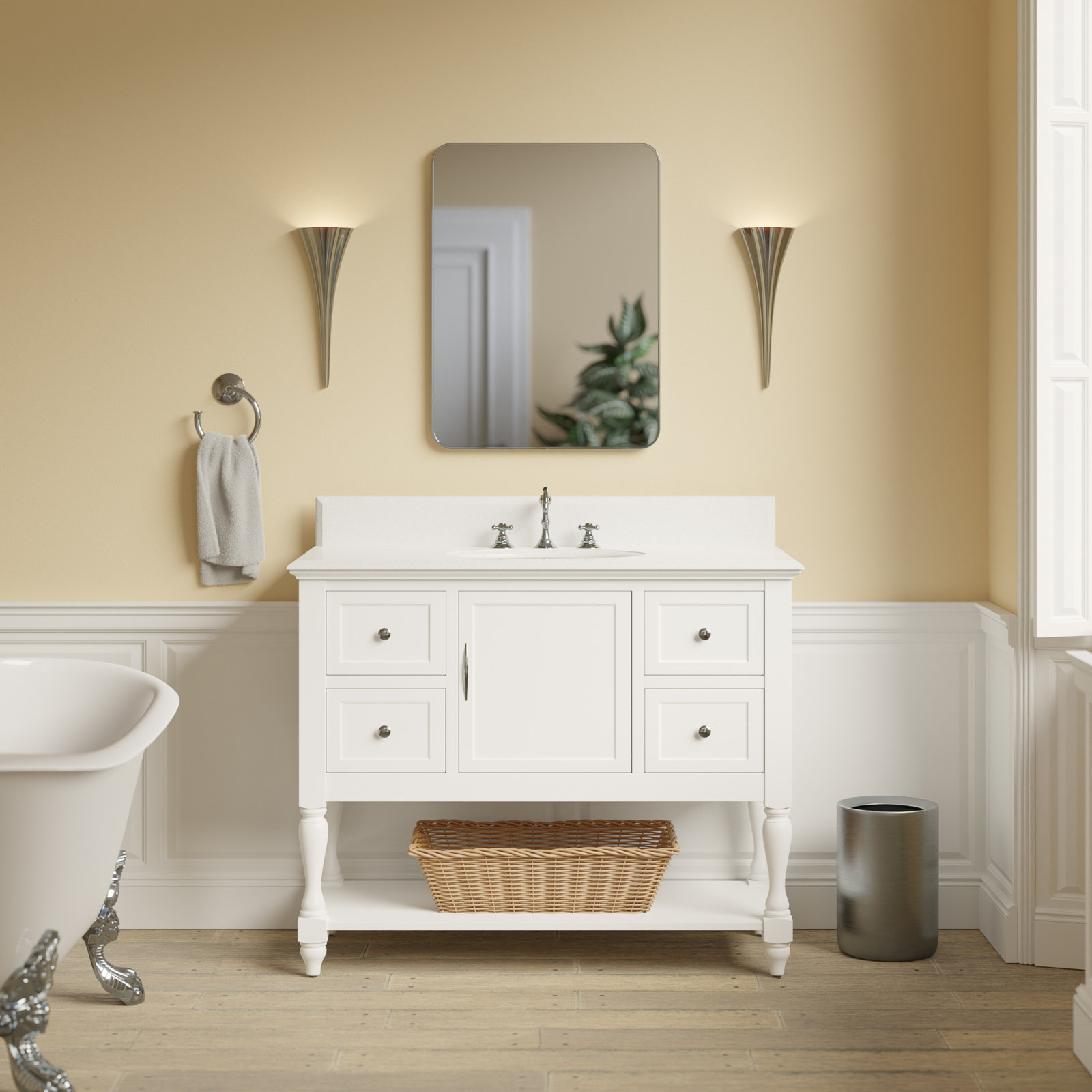 Hampton 42'' Single Bathroom Vanity, White, Quartz