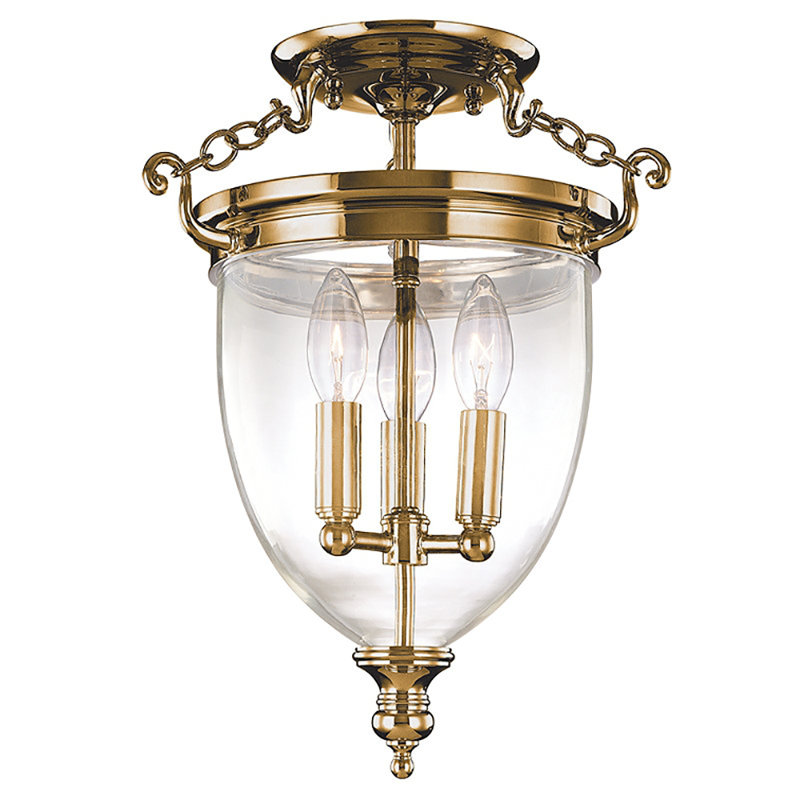 Plafonnier semi-encastré 3 lumières Hanover, Laiton vieilli, H 21,5 po x l 12 po