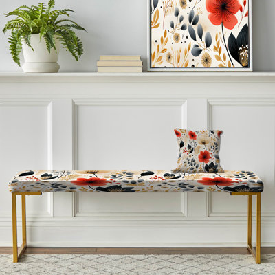 Banc floral rembourré or