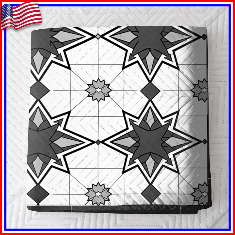 Couvre-lit matelassé noir et blanc à motif d'étoiles toutes tailles, Lit simple