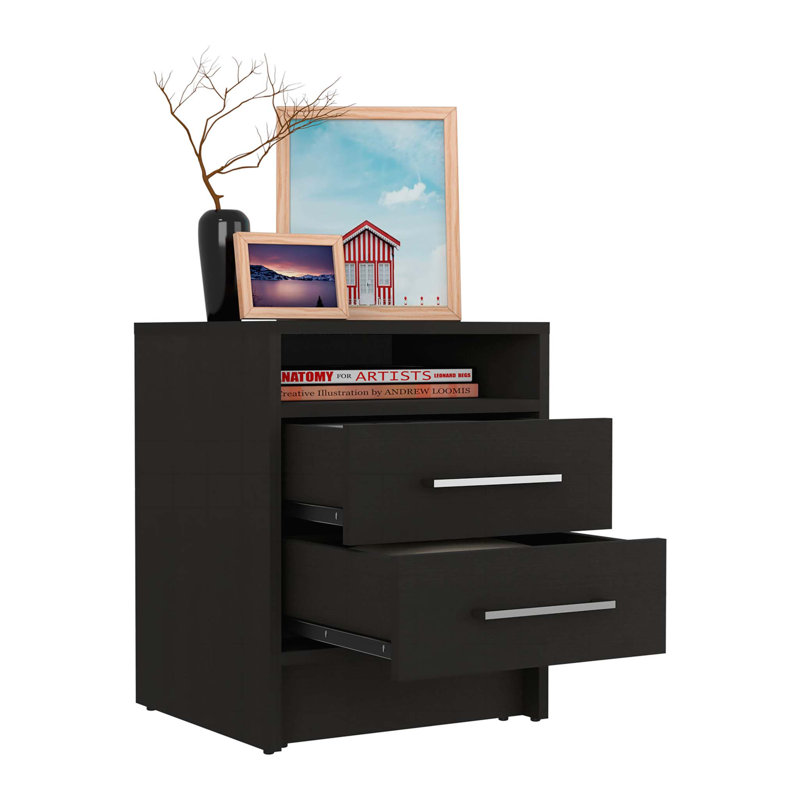 Greter 24" Two-Drawer Night Stand With open shelf, Black