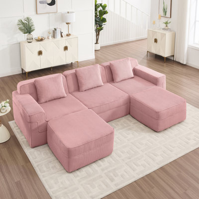 Modular 3 Seat U Shape Sectional Boneless Sofa With Deep Seat, Modern Design, Throw Pillows And 2 Movable Ottomans For Ultimate Comfort And Versatility