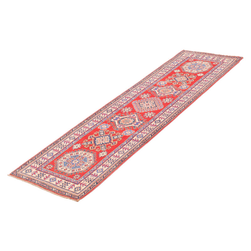 Tapis de couloir rouge en laine noué à la main de conception unique 2 pi 8 po x 9 pi 10 po New Age