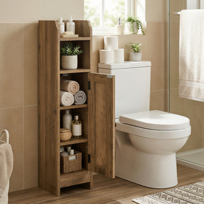 Small Storage Cabinet With Door And Adjustable Shelves, Narrow Corner Cabinet, For Living Room, Bathroom