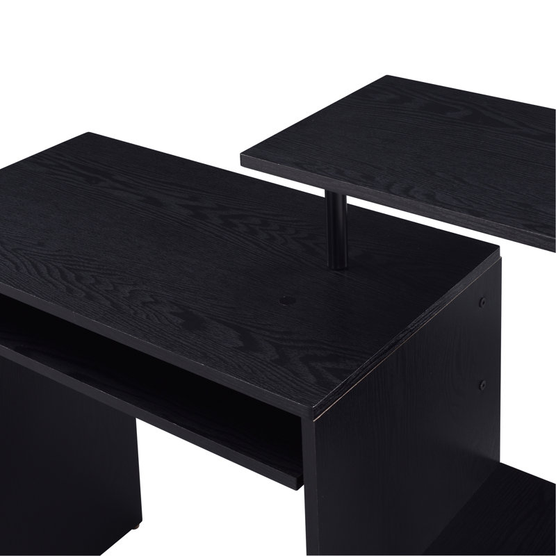 Bureau d'ordinateur avec plateau à clavier et tablettes ouvertes, Noir