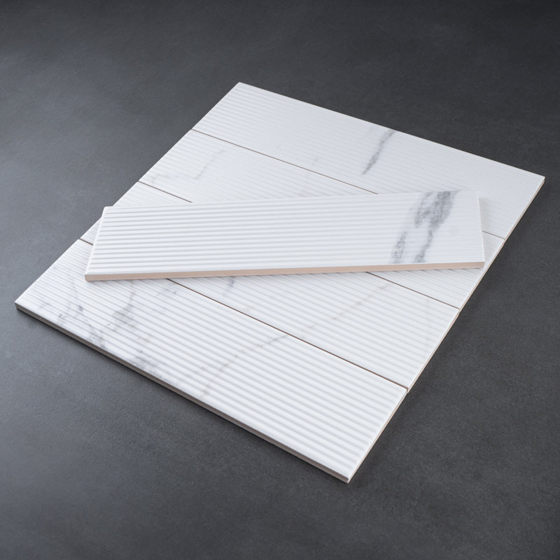 Paloma Calacatta 2.95 in. X 11.81 in. Ceramic Subway Wall Tile, Linear White