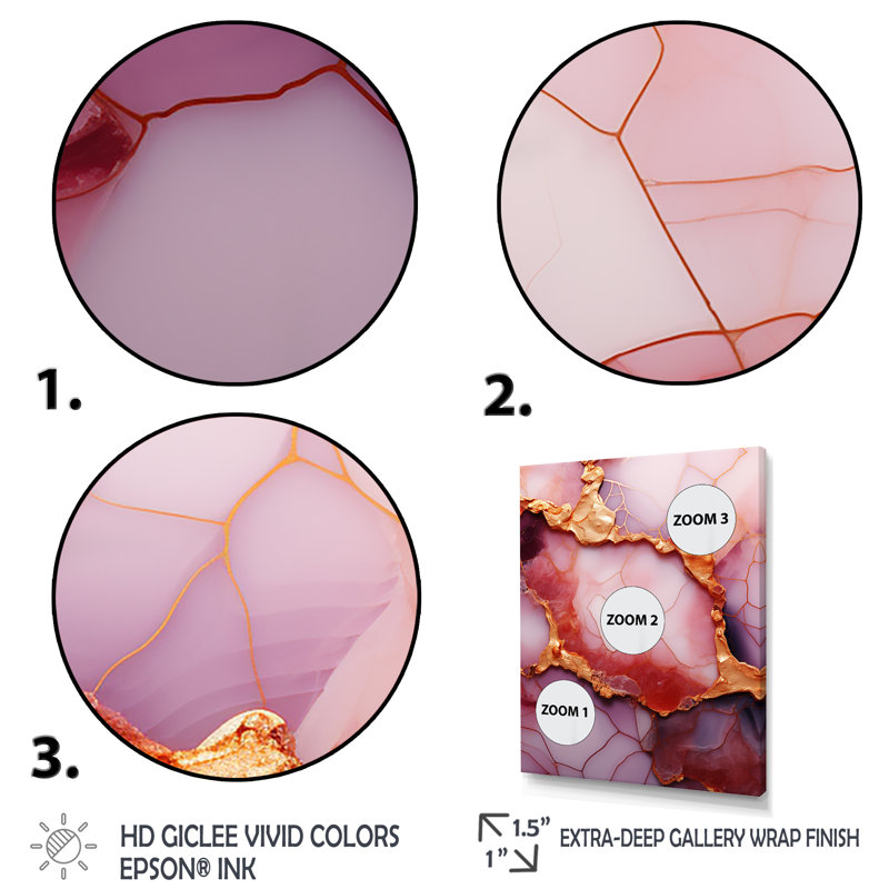 Essence de marbre rose et or V - décoration murale en marbre, H 40 po x l 30 po x P 1,5 po, Cadre simple noir