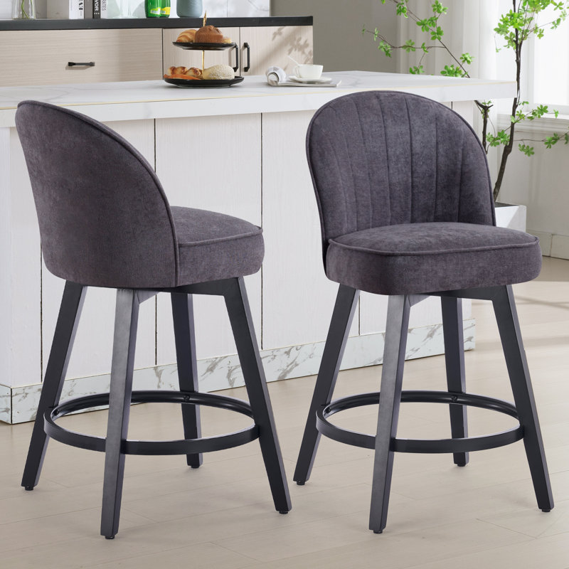 Letecia Swivel Upholstered 26.4'' Counter Bar Stools, Dark Gray