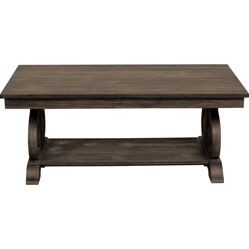 Table en bois de chêne foncé avec base à volutes pour tablette de style classique et de rangement