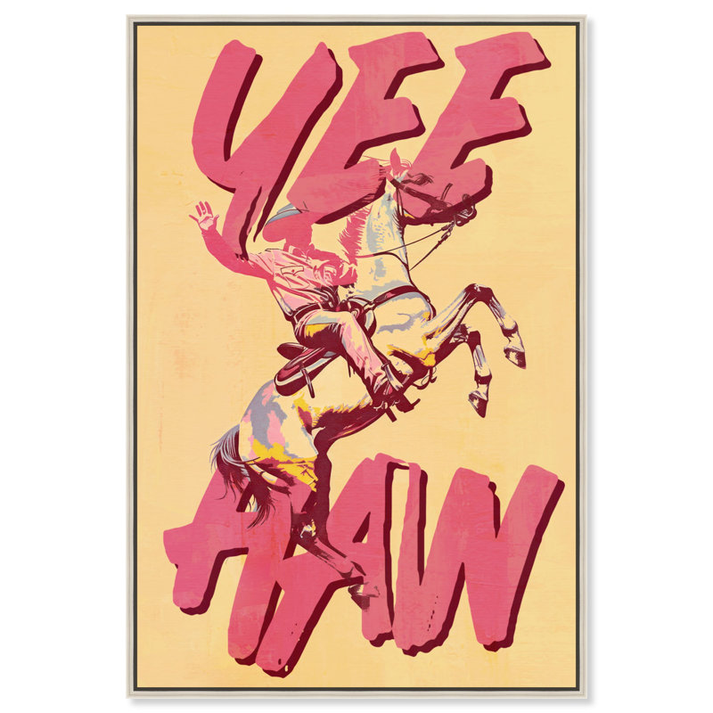 Impression sur toile Yeehaw Cowboy par Art Remedy, Cadre flottant argenté, H 55 po x l 37 po