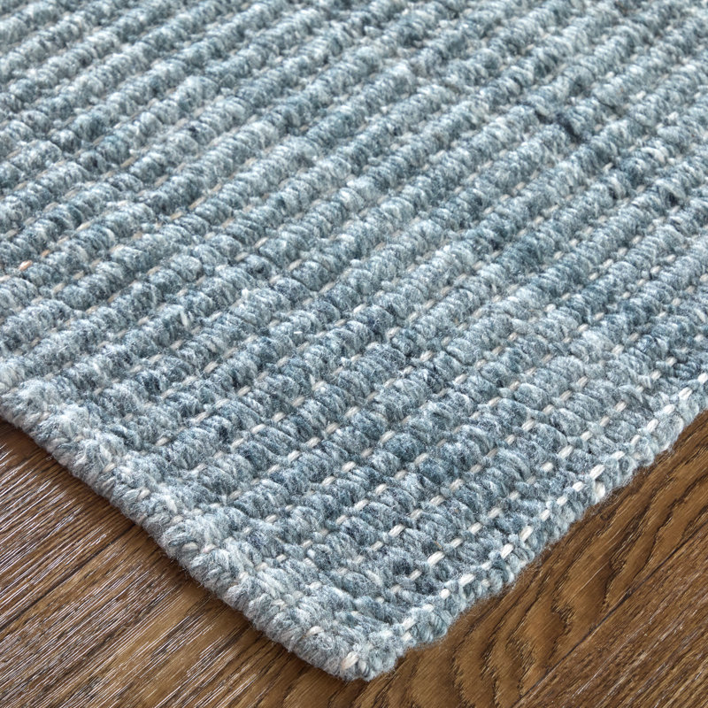 Limerick Hand Woven Recycled P.E.T Solid Color Area Rug in Blue, Rectangle 8' x 10', Dark Blue