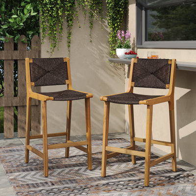 Acacia Wood Outdoor Armless Barstool- Teak