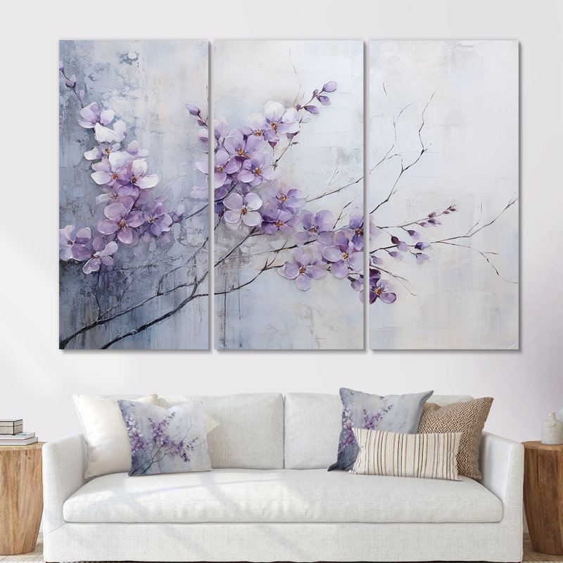 Purple Minimalism Violets - Violets Canvas Art Set, 32" H x 48" W, Wrapped Canvas