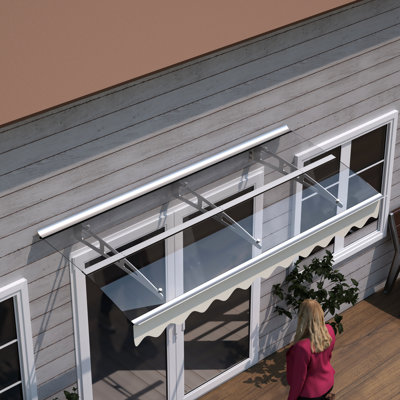 79" X 34" Window Canopy For Wooden House, With Heat- Polycarbonate And Aluminum Alloy Bracket Awning, Sheet, Wall, Heavy Snow Load Capacity