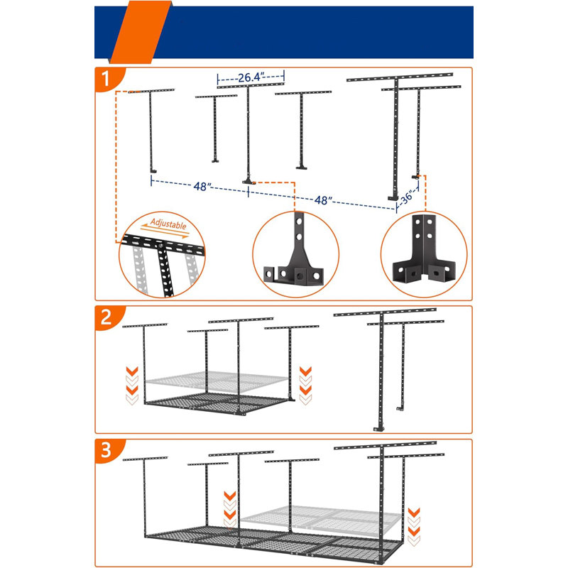 Adjustable Ceiling Storage Rack, Black