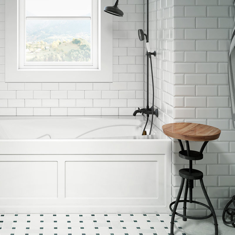 Cetra 60" x 32" Skirted Soaking Bathtub, White, Right