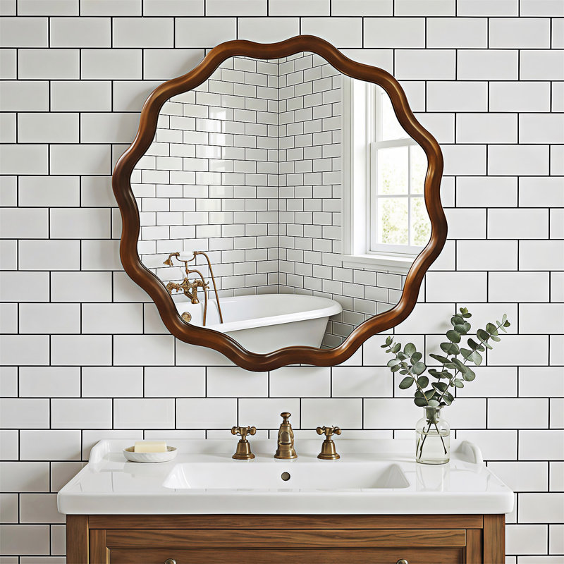 Miroir rond, 24,01 po x 24,01 po, Noir / noyer foncé