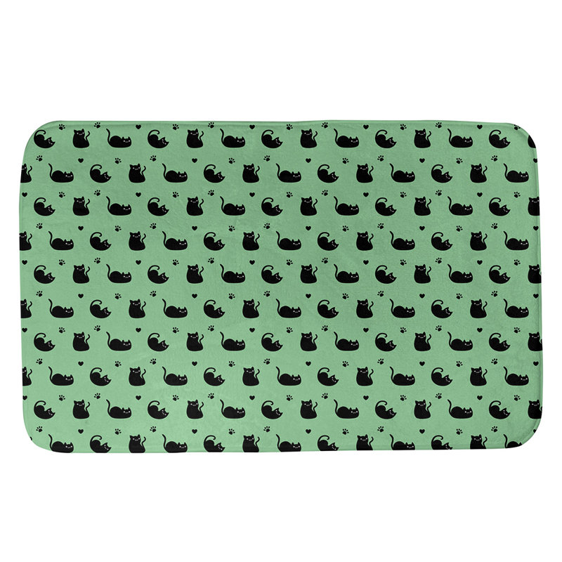 Tapis pour salle de bain chat Leffel, l 17 po x L 24 po, Vert / Noir