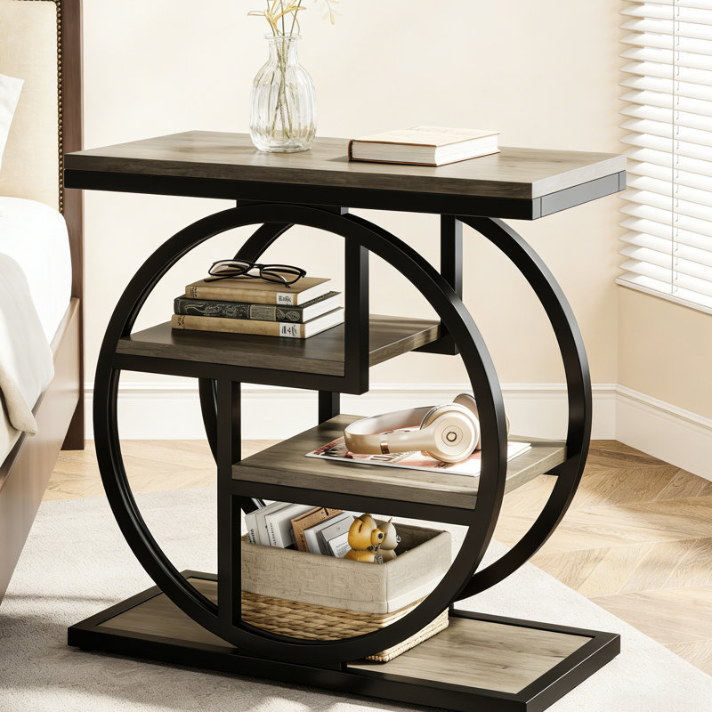 Mince, 4 tables de bout, style industriel classique, quatre tablettes, lampes de rangement, petits articles essentiels, structure en métal robuste, assemblage facile et polyvalent, tablette de présentation, espace de rangement spacieux