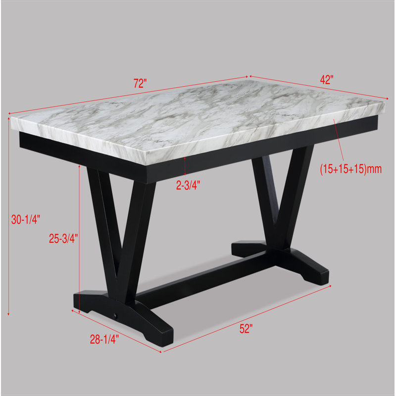 Ensemble de table de salle à manger blanche et noire avec chaises rembourrées noires et garniture cloutée 6 pièces