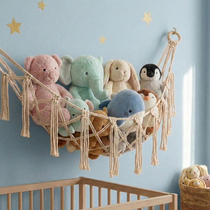 Grand hamac de rangement pour animaux en peluche rose bébé, Beige