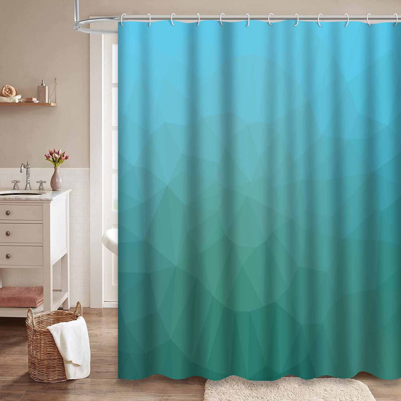 Rideau de douche à motif abstrait géométrique bleu clair avec 12 crochets, L 72 po x l 78 po