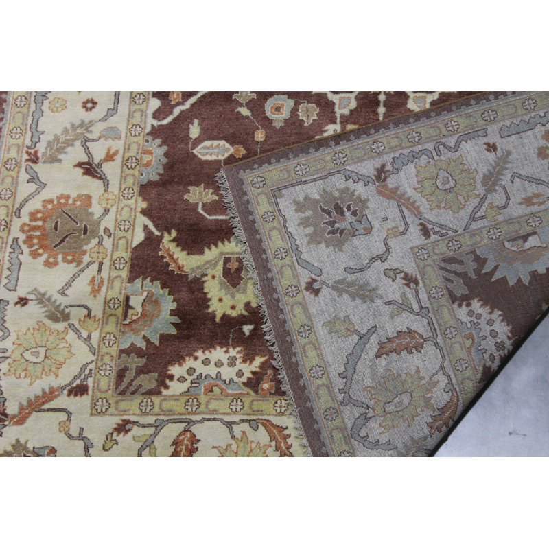 Tapis oriental rouge en laine noué à la main de 9 pi x 12 pi Caitlin-Jo
